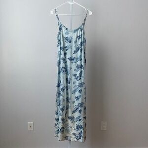 Blue Sky Rayon Coastal Beachy Tropical Floral Hibiscus Maxi Dress S Blue